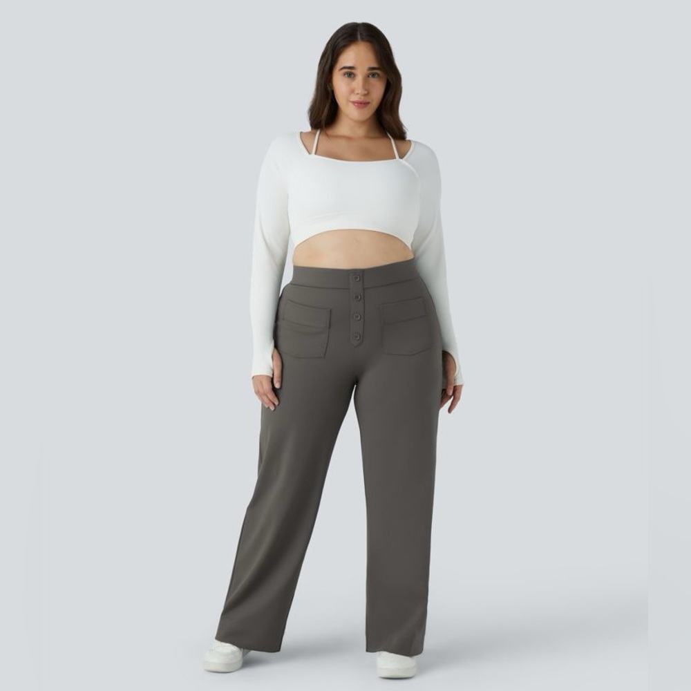 HALARA Daystretch high-waisted straight-leg Button-Front casual Pants 3X Tall